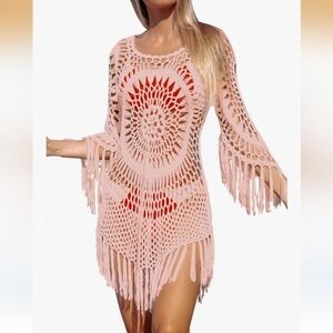 Pink Crochet Swim Cover-Up